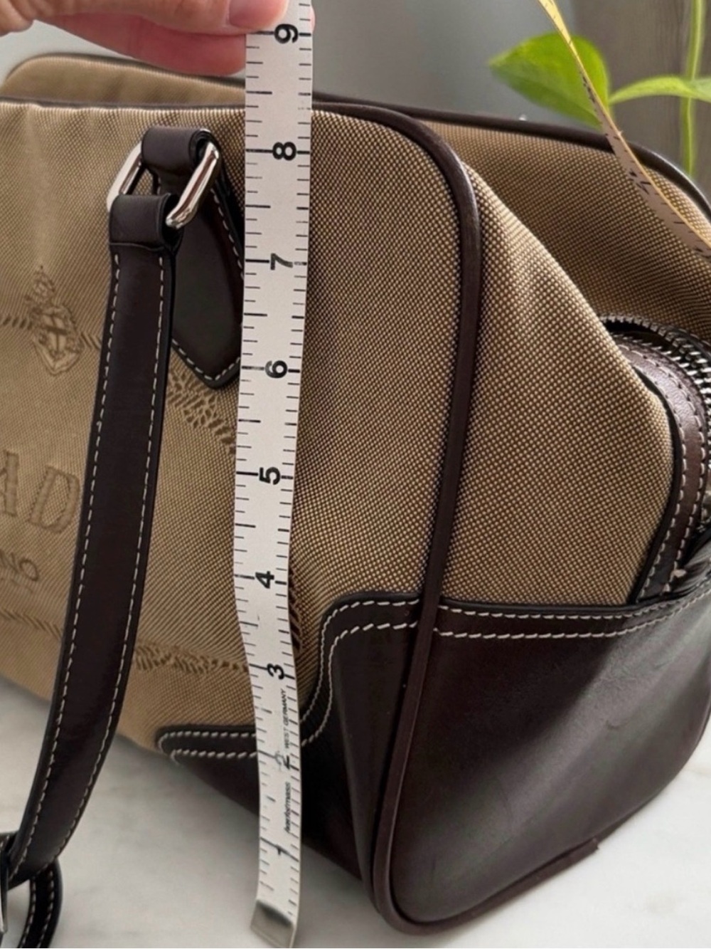 Prada Beige and Dark Brown Canvas Leather Satchel Vintage - Picture 8 of 10